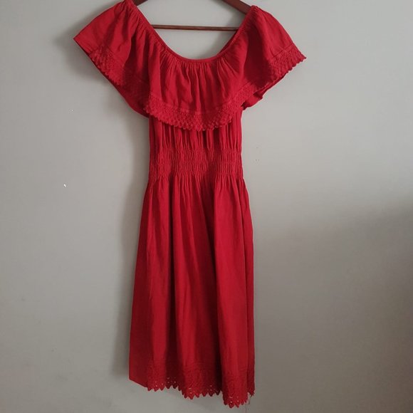 100% cotton red mexican dress - Picture 1 of 5